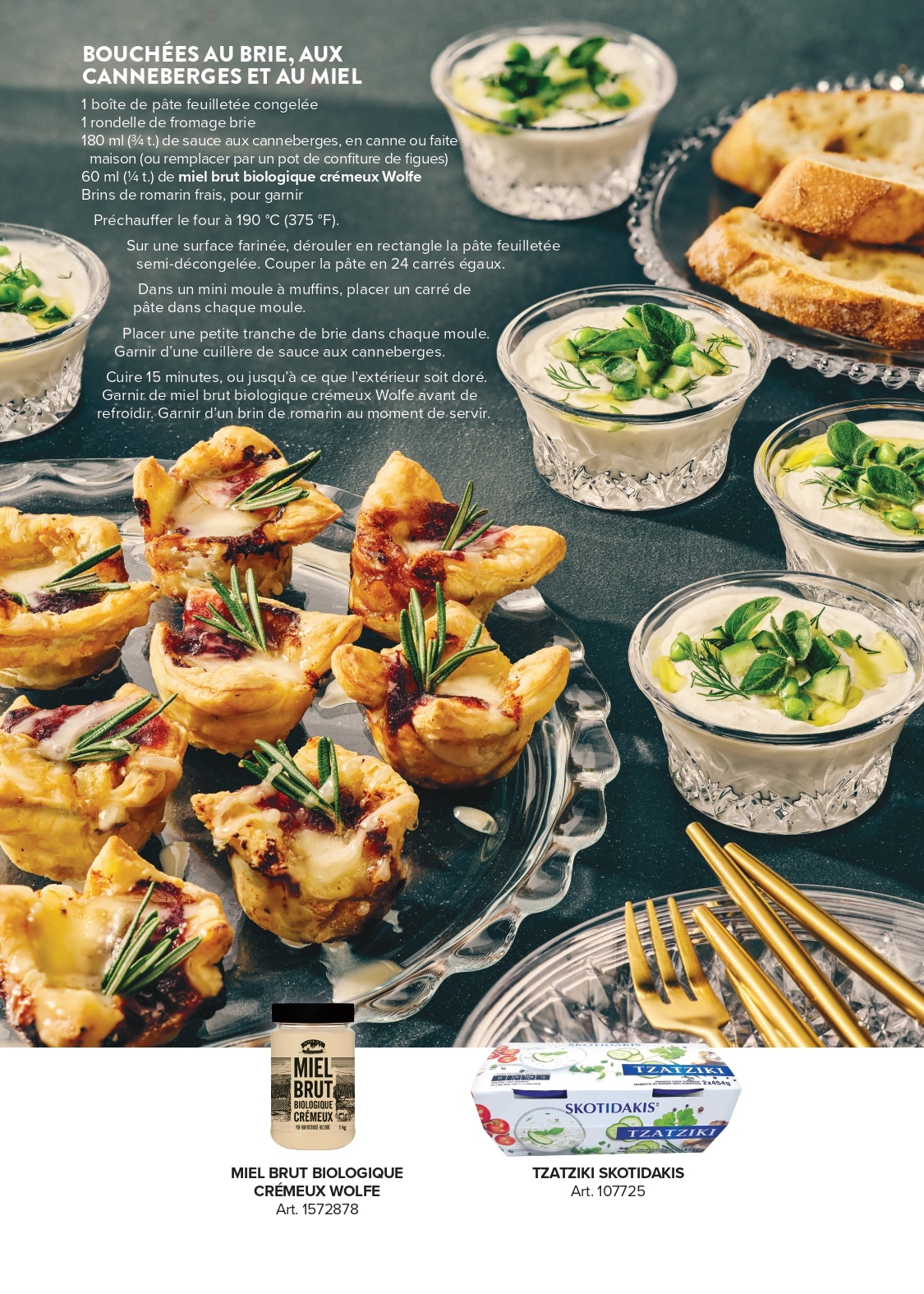 Bouchées au brie, aux canneberges et au miel