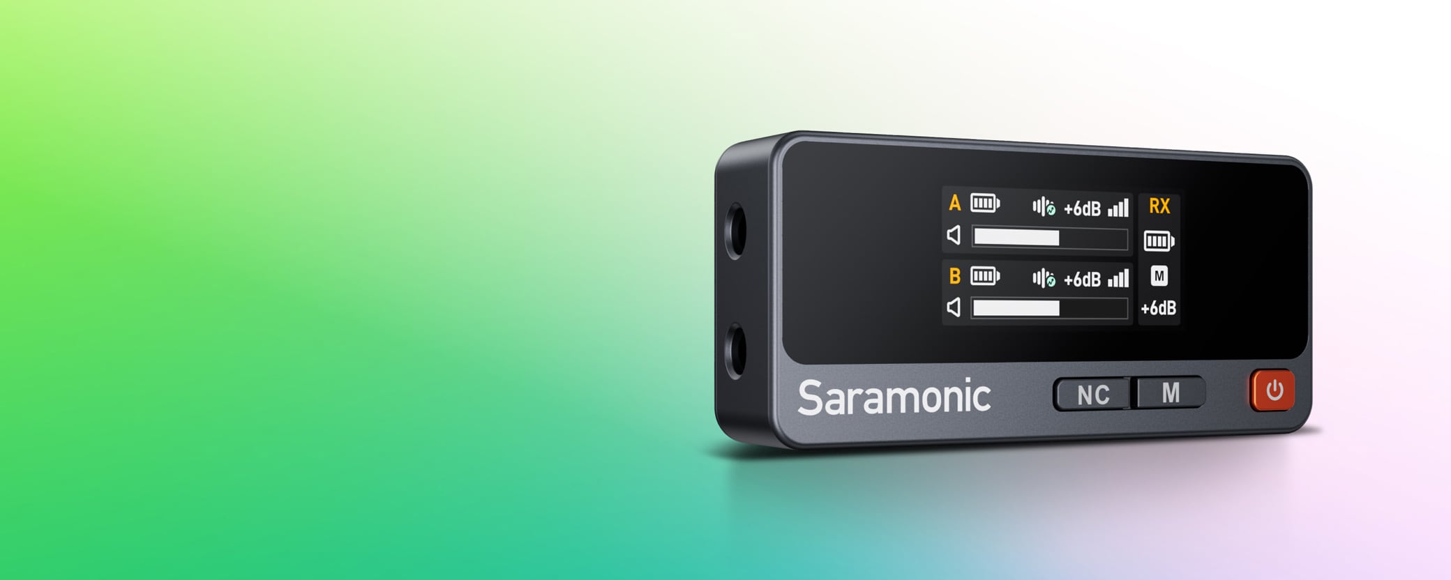 Samsonite portable electronic device displaying flight information on a green to purple gradient background
