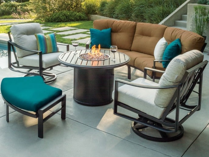Outdoor patio furniture set with a fire pit table