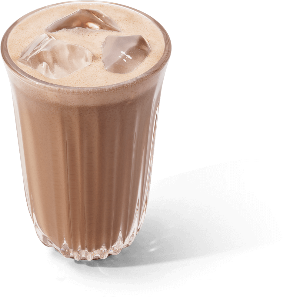 Iced coffee in a clear glass with ice cubes