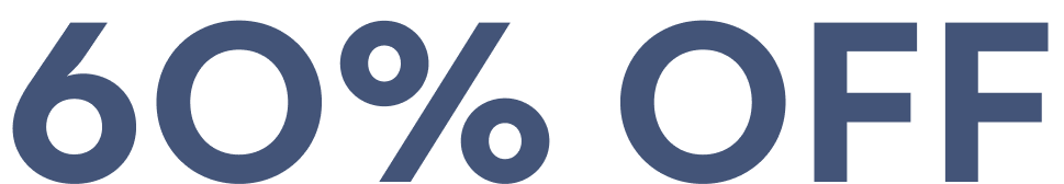 60% off discount badge in bold, dark blue text on a white background