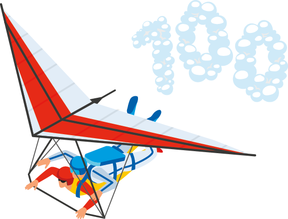 Deltaplane illustré avec pilote, volant dans le ciel, non publicitaire