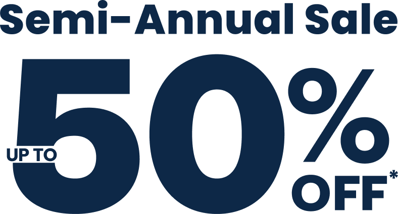 Happy Hour 50% off logo in blue