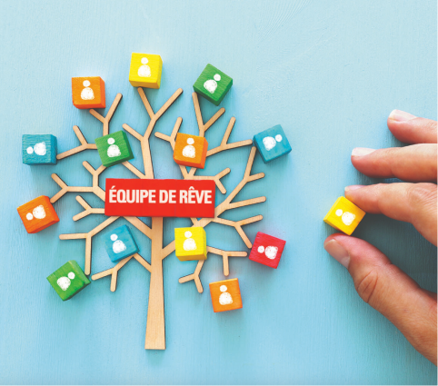 Arbre coloré symbolisant le travail d'équipe avec "Dream Team"