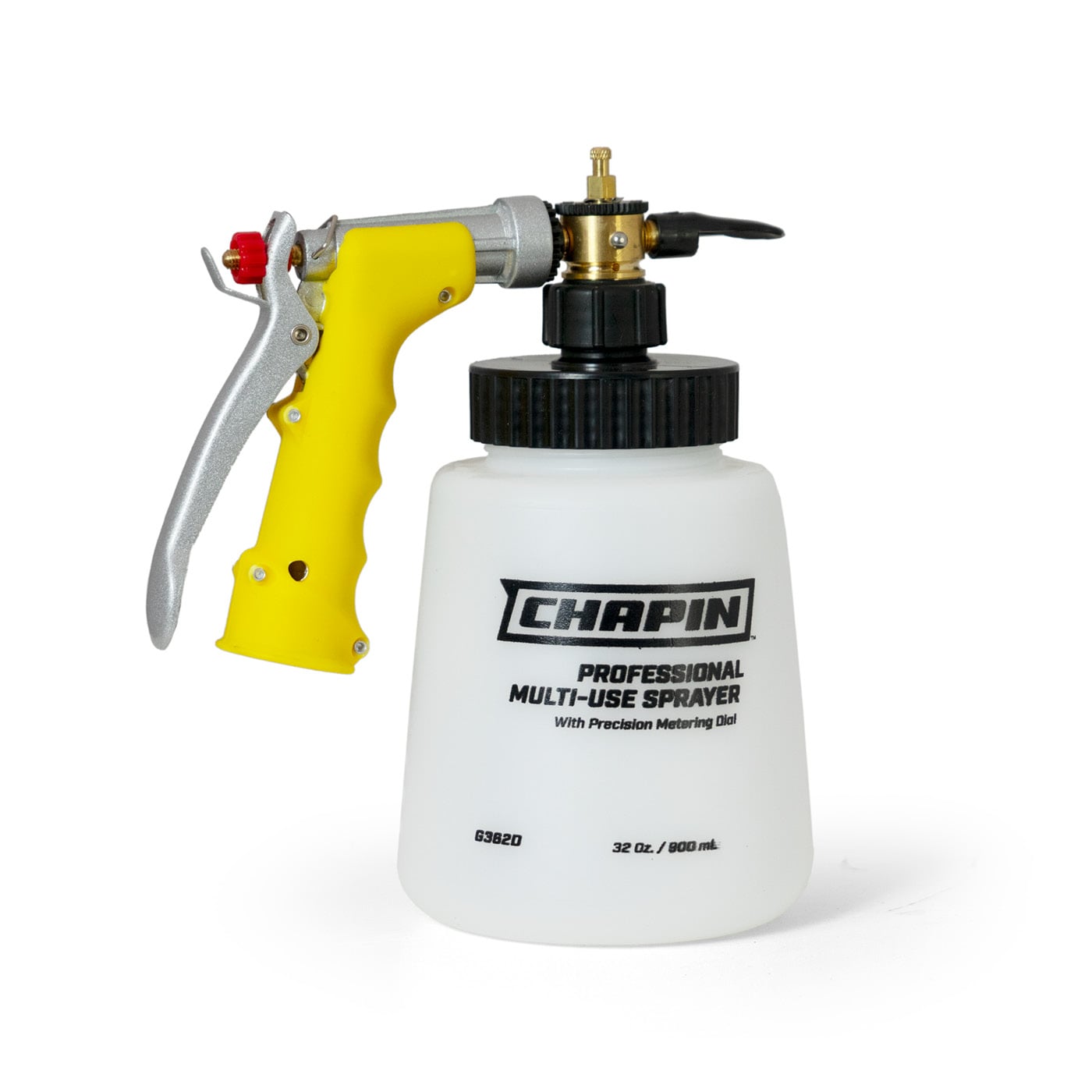 Professional Chapin multi-use sprayer with yellow handle on white background