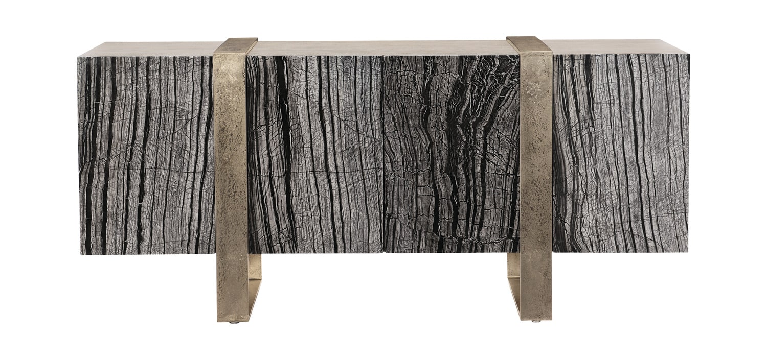 Modern wooden credenza with textured finish and metal accents