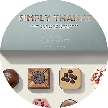 Assorted luxury chocolates in a 'Simply Thanks' box by Hotel Chocolat