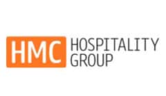 Logo of HMC Hospitality Group with orange and gray text