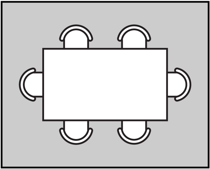 Outline of a rectangular table with four chairs viewed from above
