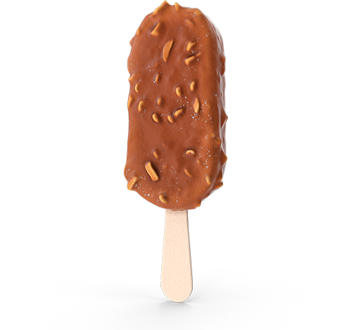 Bâtonnet de crème glacée enrobé de chocolat et noix, sur fond transparent