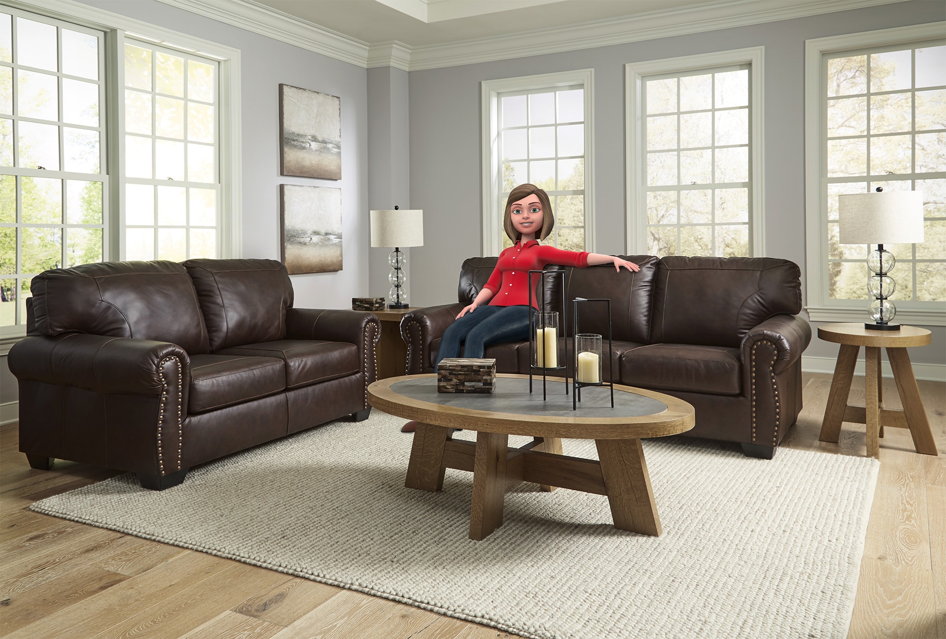 Woman relaxing on a sofa in a stylish living room with modern furniture