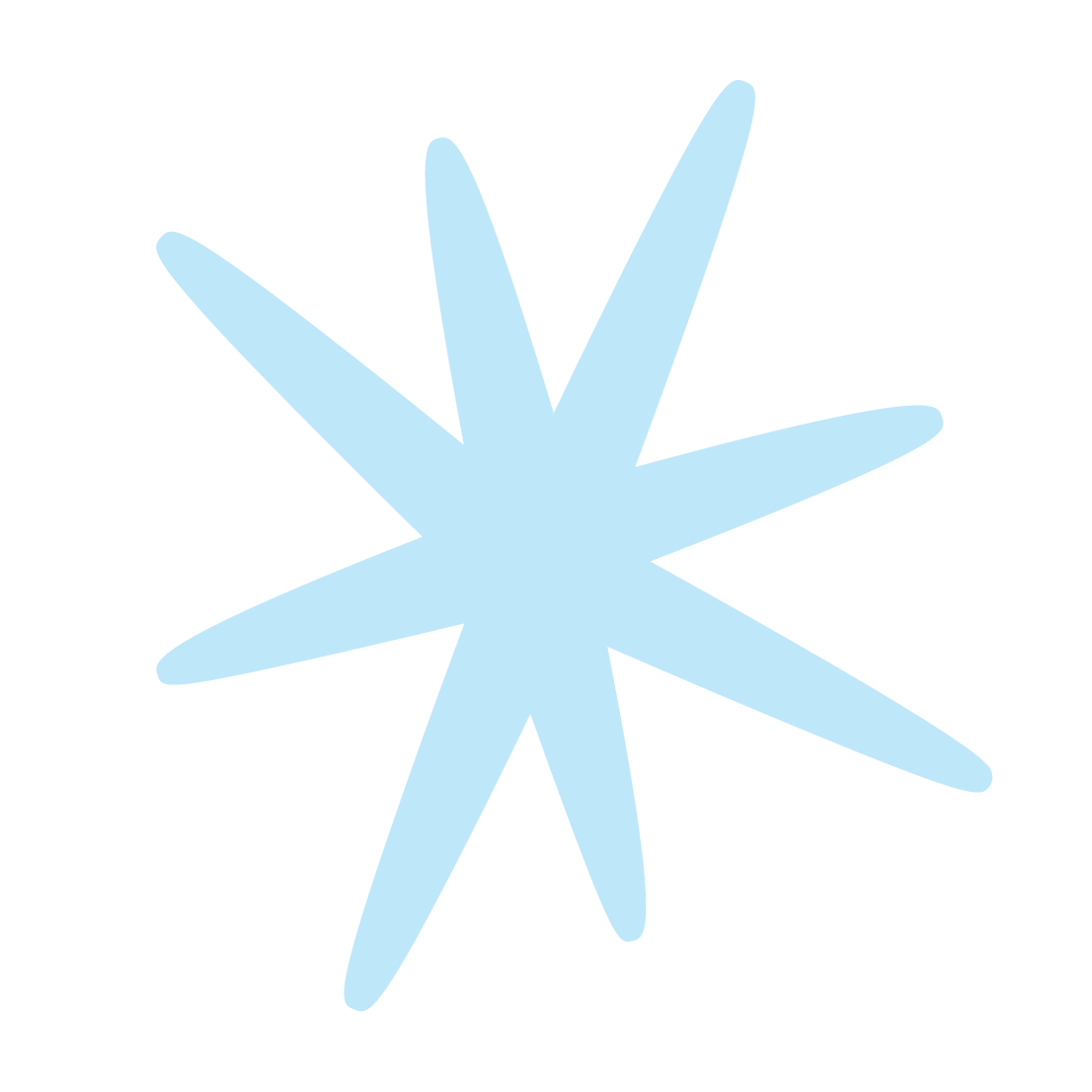 A light blue abstract starburst icon on a black background