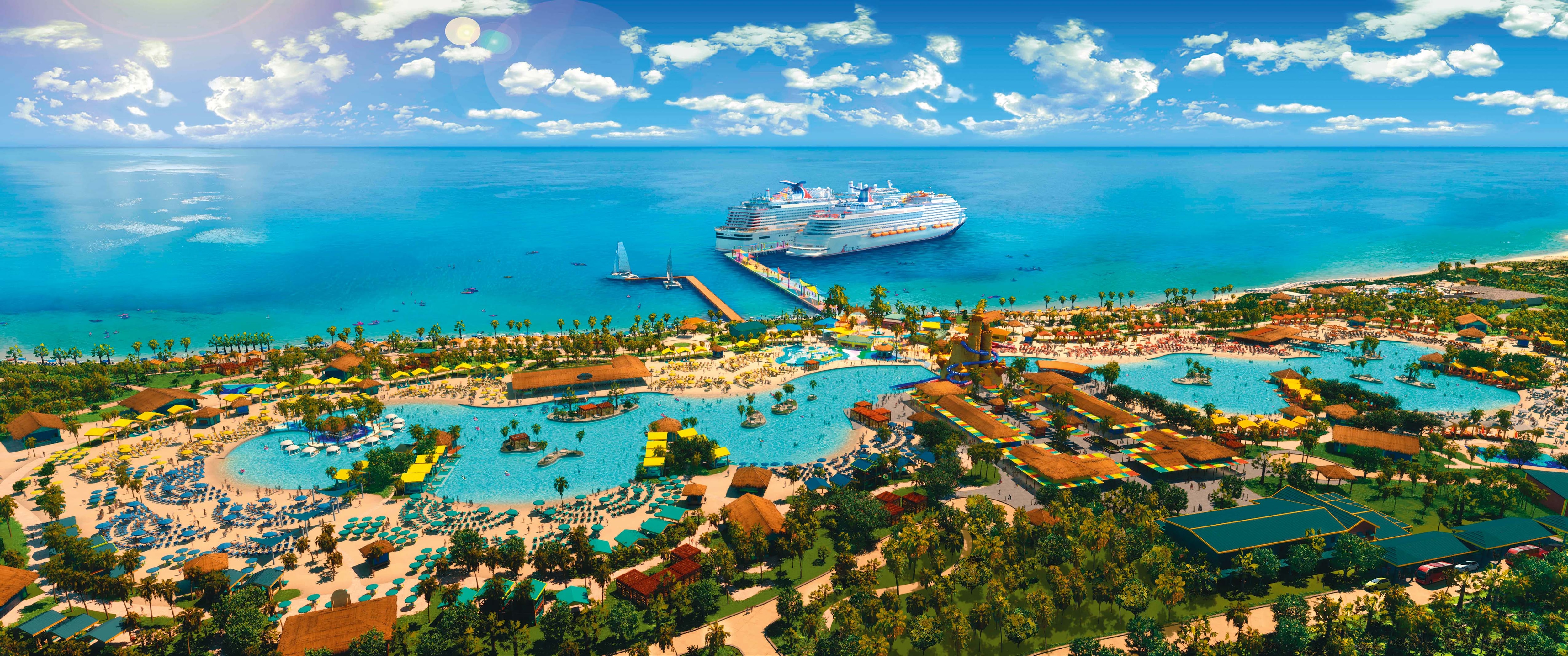 Vue aérienne d'un port industriel avec des cargos et des installations colorées