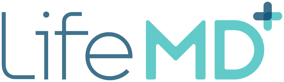 LifeMD logo in teal blue with a stylized leaf forming part of the letter 'D'