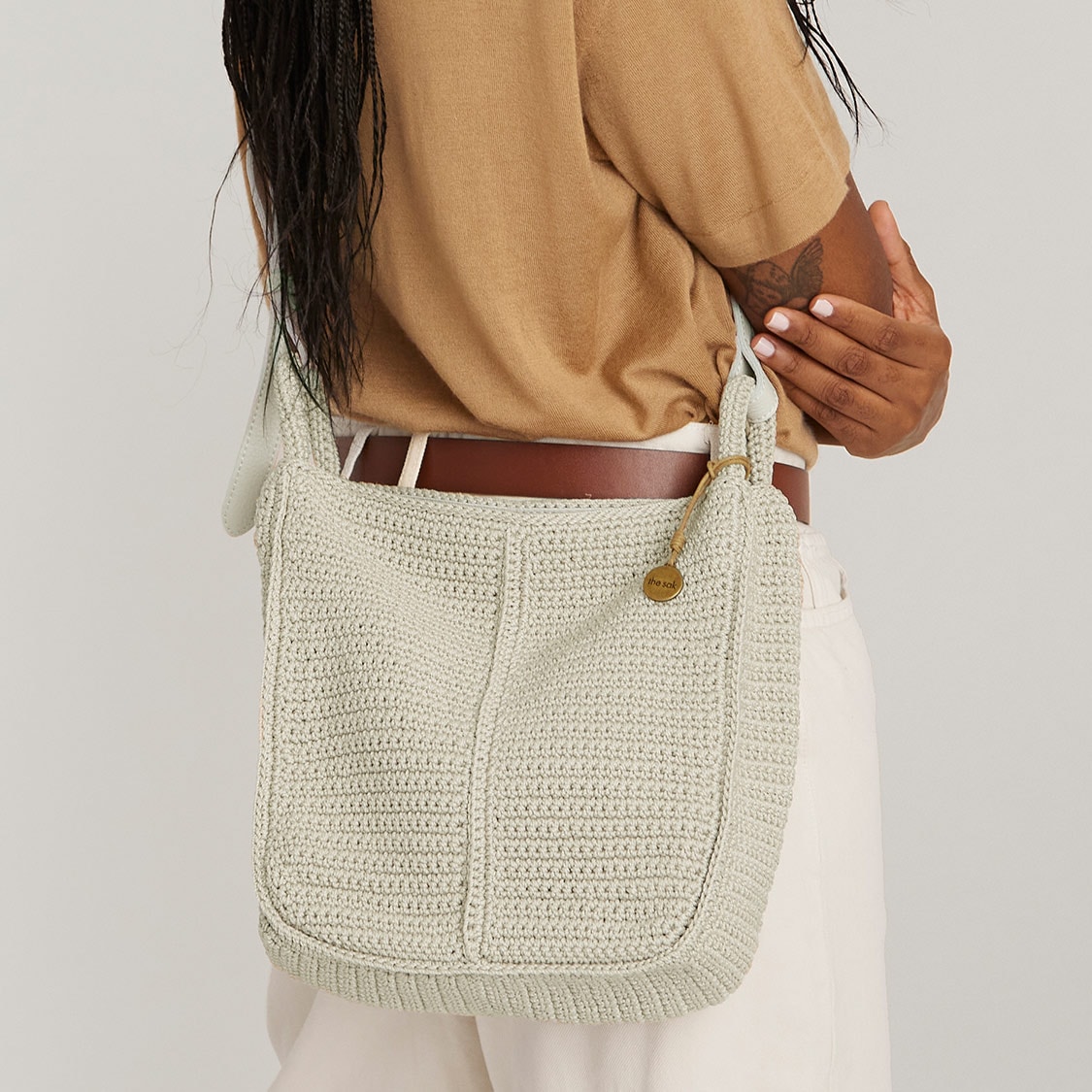 Los Feliz Crossbody - Hand Crochet - Denim Tonal Straw – The Sak