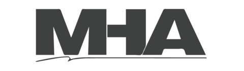 Logo with the letters "MHA" in stylized, bold black font