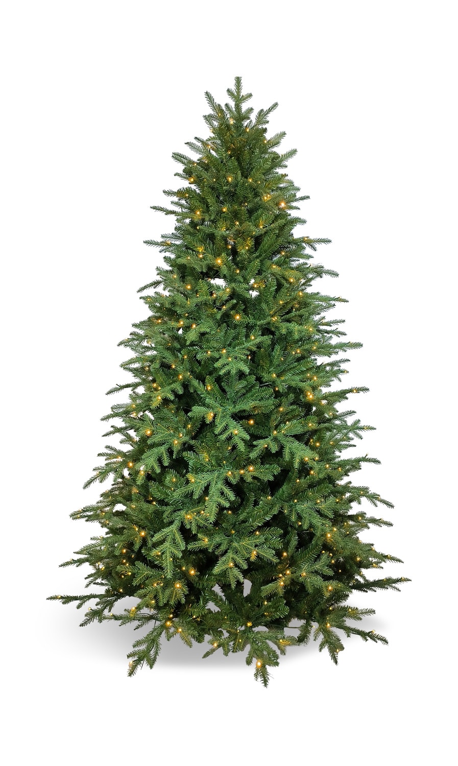 Artificial Christmas tree with pre-strung lights, isolated on white