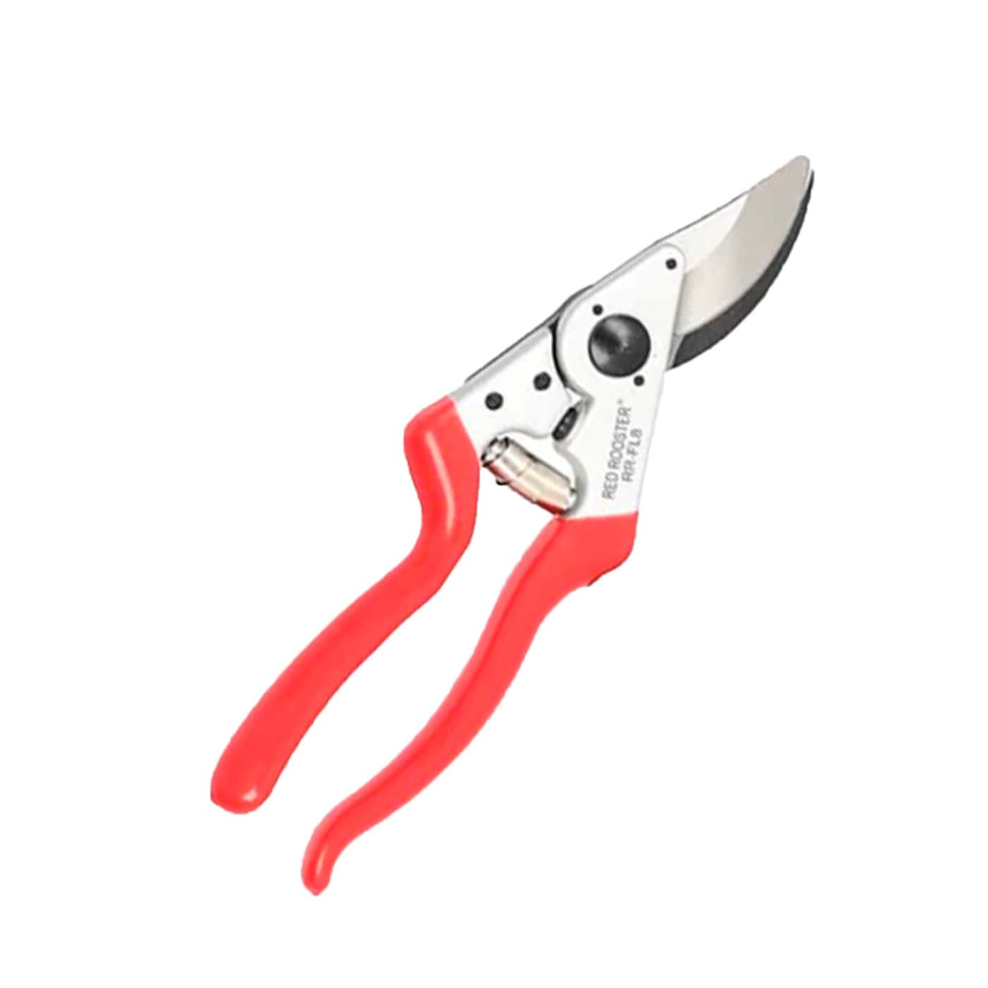 Red-handled pruning shears isolated on a white background