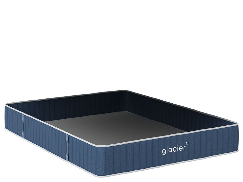 Blue rectangular inflatable pool with the brand name 'glacier' on the side