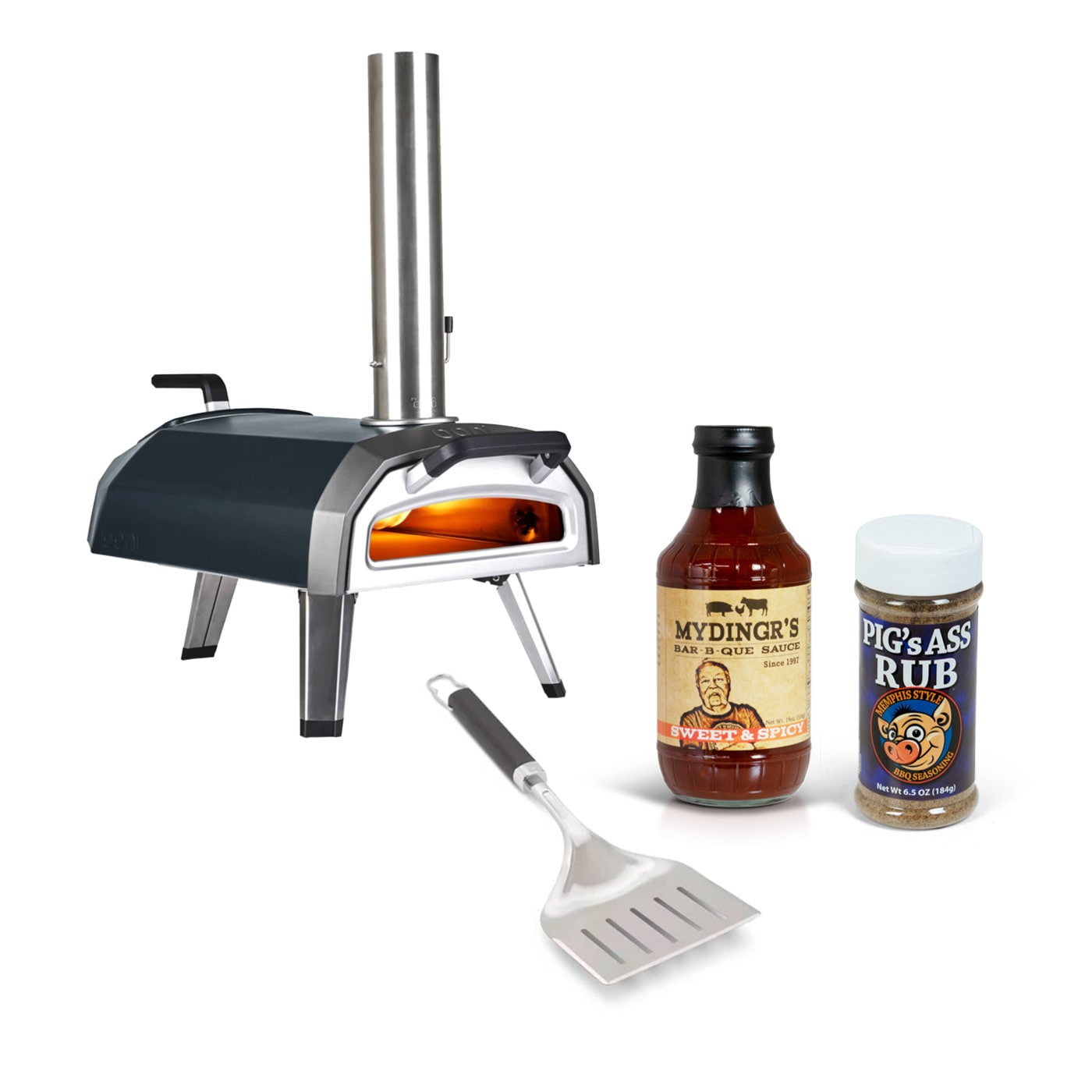 Portable pizza oven with tools and condiments