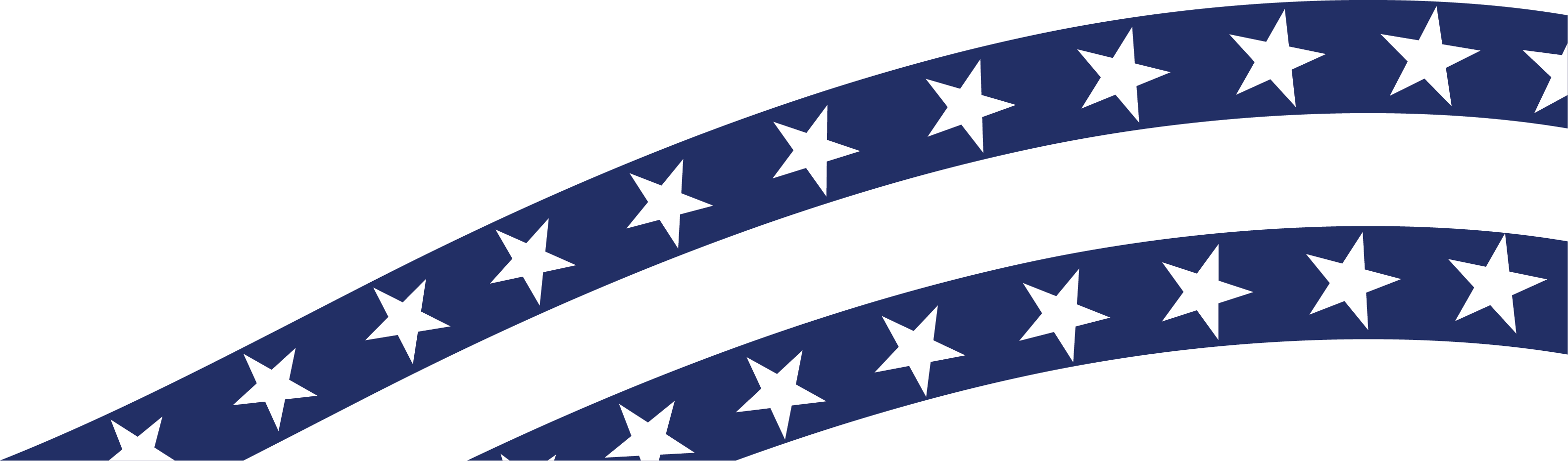 Three blue curved lines with white stars on a black background