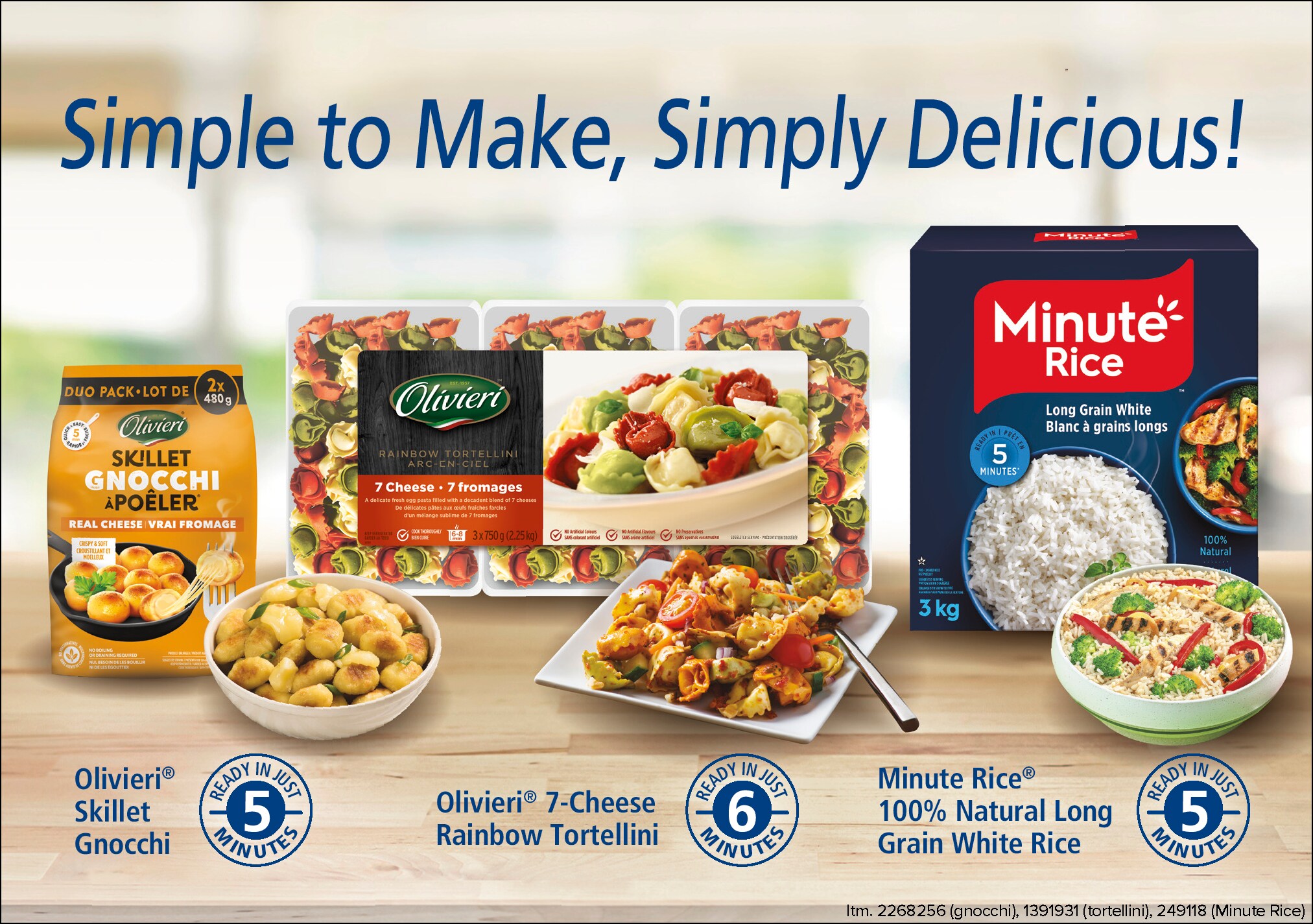 Ad for Minute Rice and Olivieri pasta products showcasing various dishes with the tagline "Simple to Make, Simply Delicious
