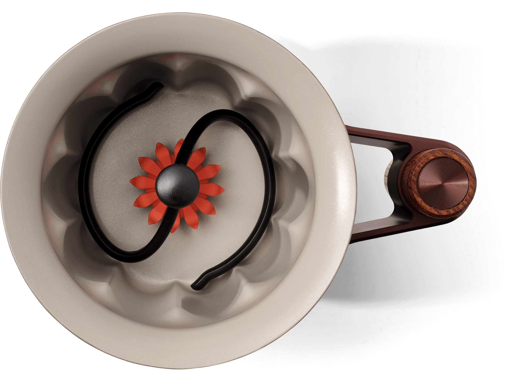 Top view of a Hotel Chocolat Velvetiser showing the beautifully engineered whisk within