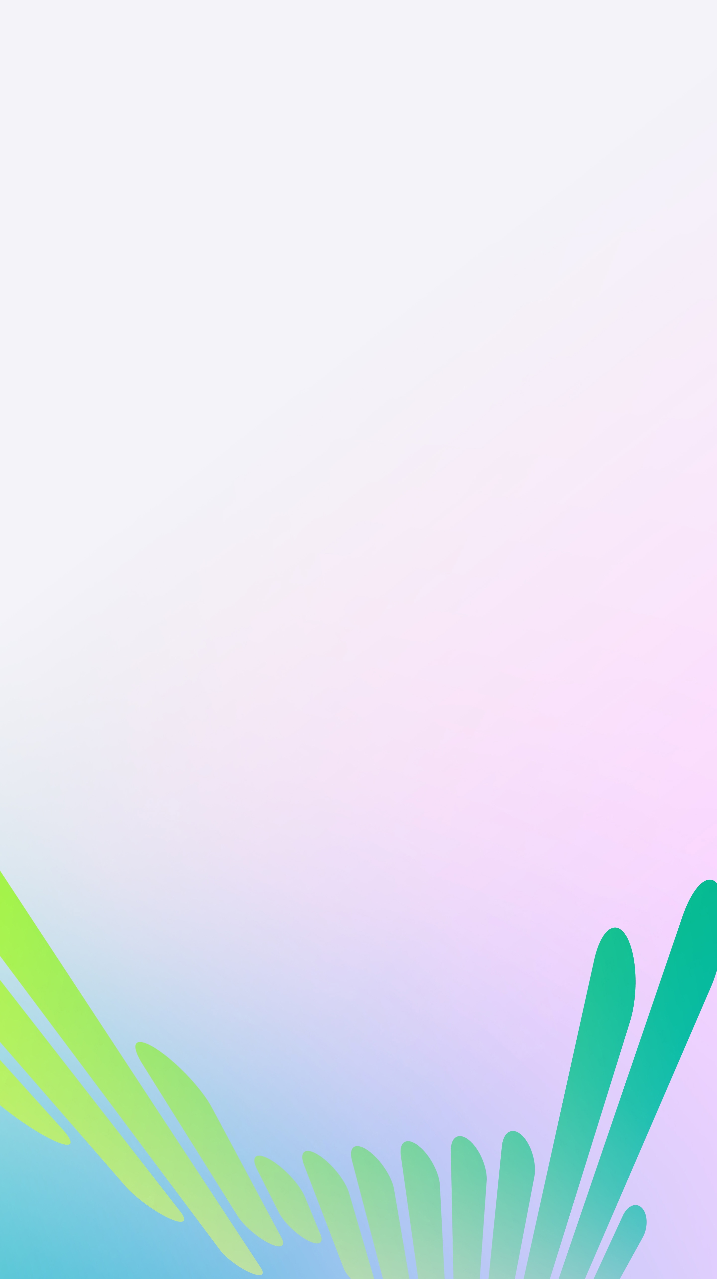 Gradient background with abstract green palm leaves at the bottom