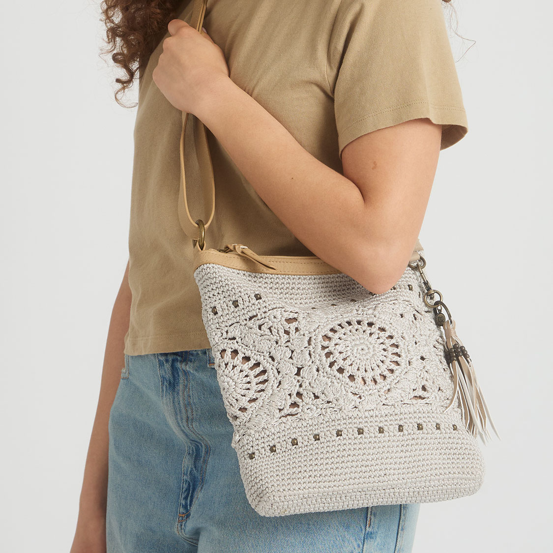 Lucia Crossbody Bag in Sand Stripe Crochet – The Sak