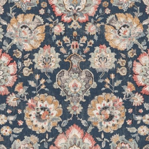 Detailed floral textile pattern with vibrant colors on a dark background