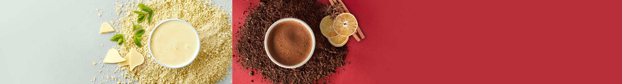 Three vertical panels in green, beige, and red, each containing a minimalist floral design