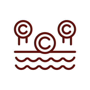 Logo with three stylized trees above wavy lines, possibly depicting a forest and water