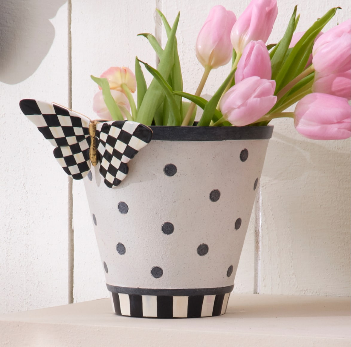 outdoor planter with polka dots