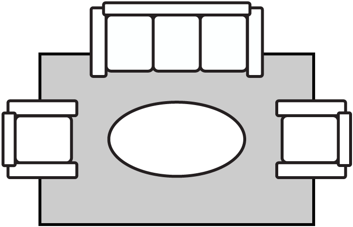 Illustration of a dining room layout with a table and four chairs