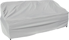Outdoor furniture covered with a gray protective cover