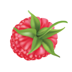 Emoji of a ripe raspberry with green leaves