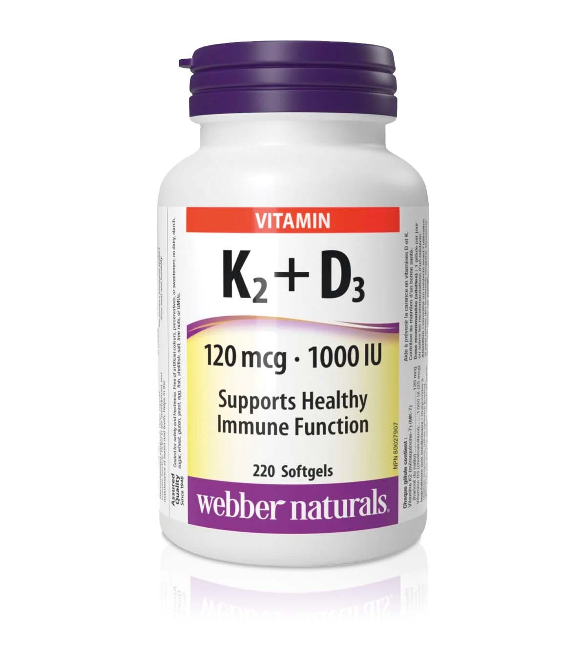 Publicité pour suppléments de vitamines K2 + D3 de Webber Naturals