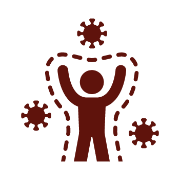 Icon of a person with arms raised, surrounded by four stylized flowers