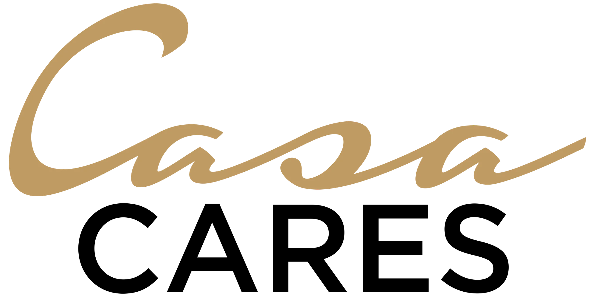 Logo with stylized text that reads 'Casa Cares' in golden brown script
