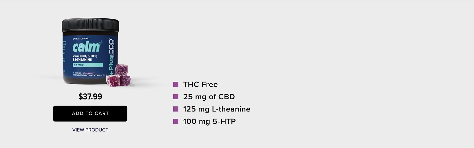 Product image of "Calm Sleep" supplement with price $50, features listed, and an "Add to Cart" button