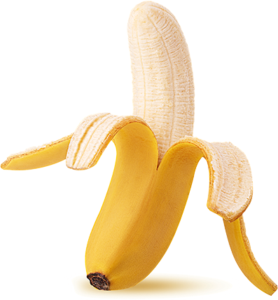 Banane pelée sur fond blanc