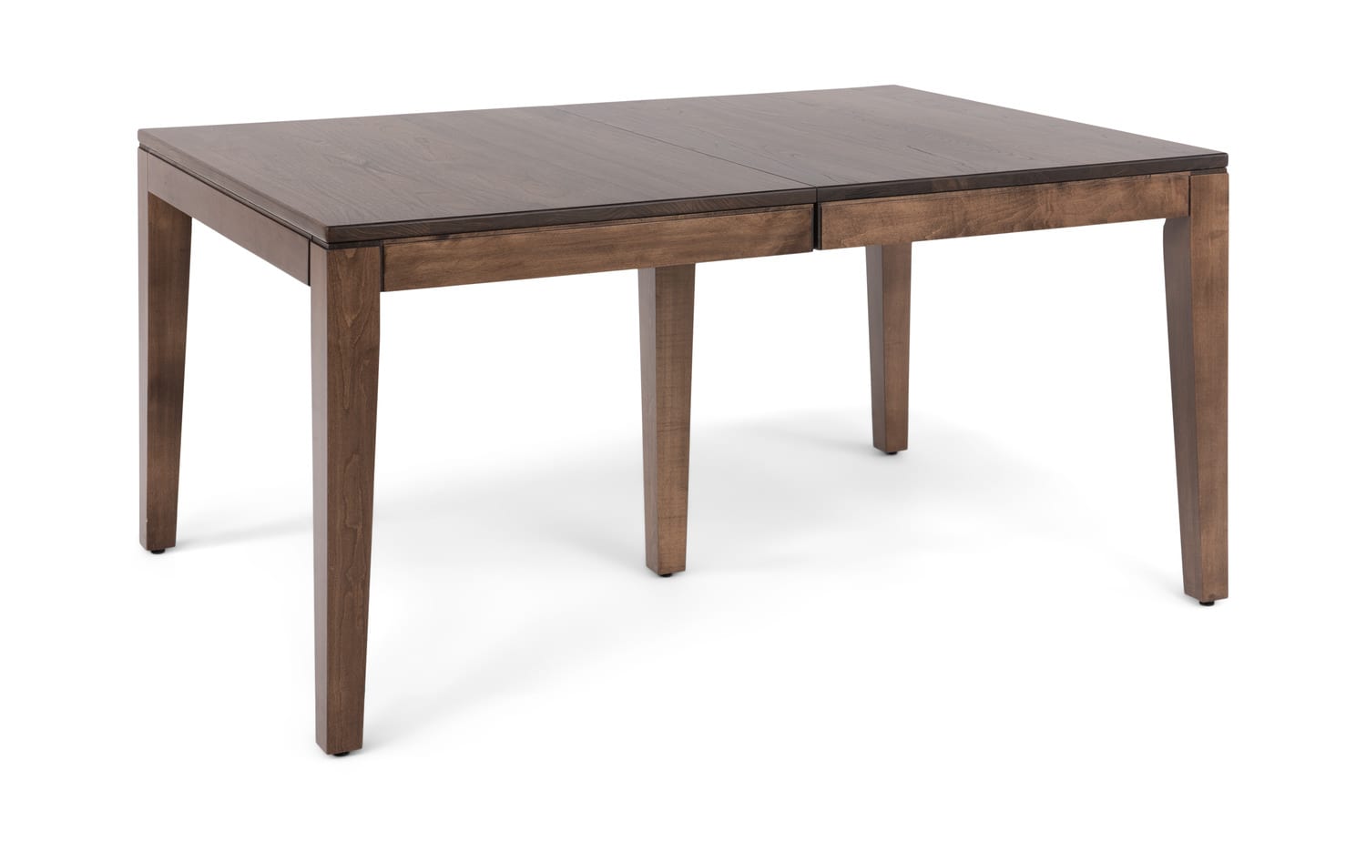 Brown wooden rectangular dining table on a white background