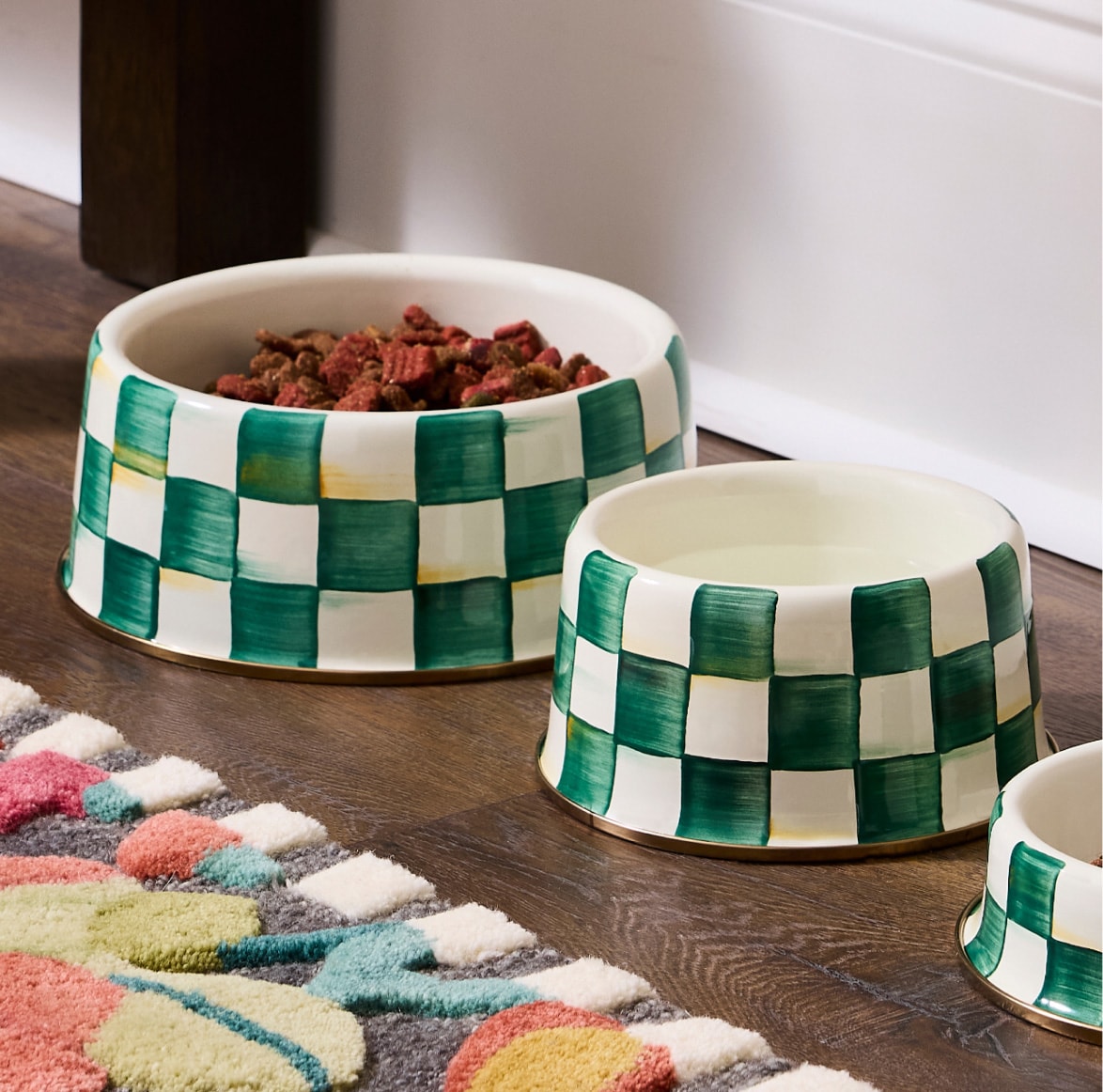 emerald check pet dishes