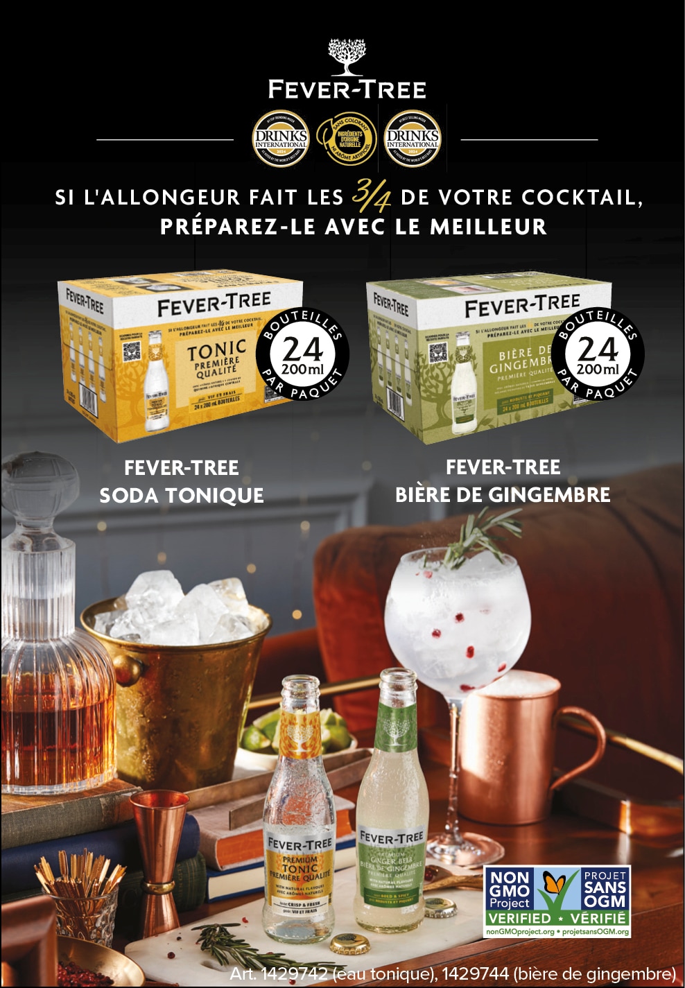 Ad - Publicité Fever-Tree pour soda tonique et bière de gingembre