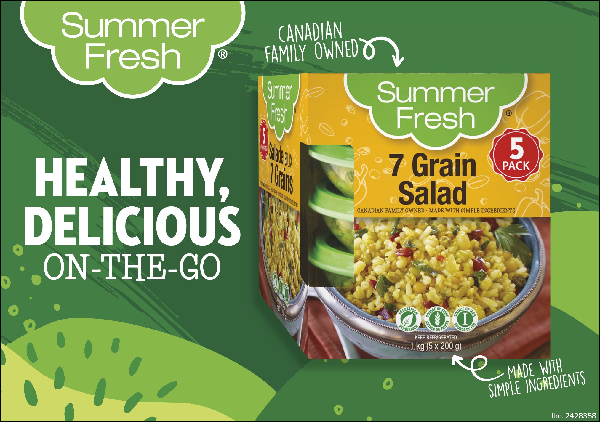 Ad for Summer Fresh 7 Grain Salad, highlighting healthy, on-the-go meal with Canadian origin claim