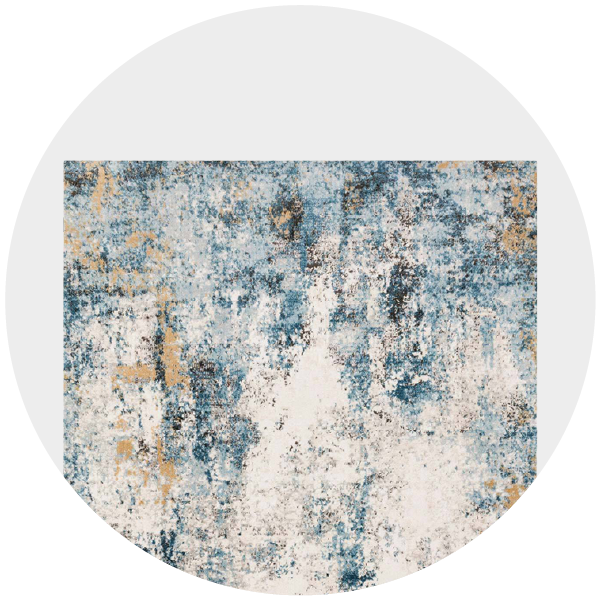 Circle with abstract texture in white, blue, and rusty colors