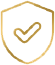 Gold checkmark inside a decorative shield, possibly a logo or emblem