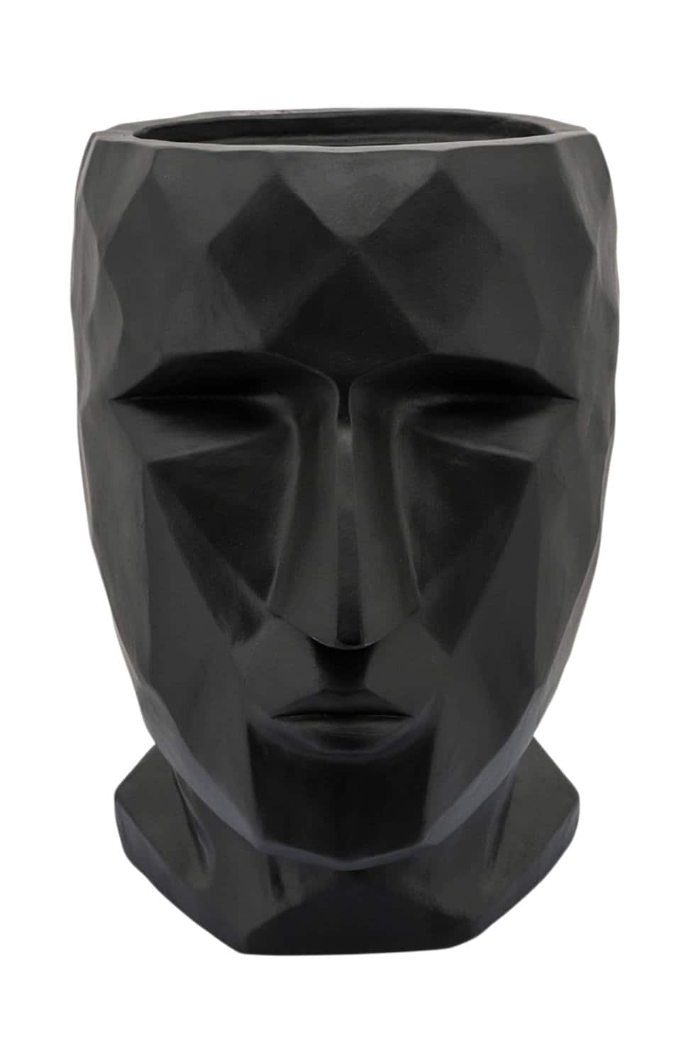 Black geometric human face-shaped vase