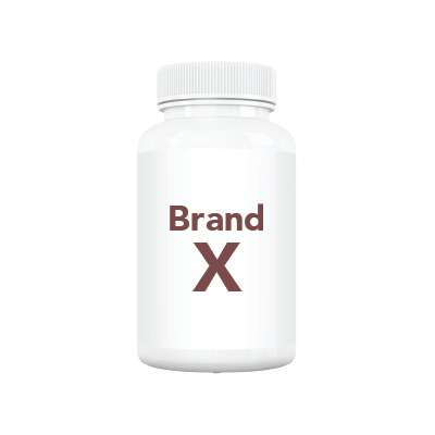 White pill bottle labeled "Brand X" on a transparent background