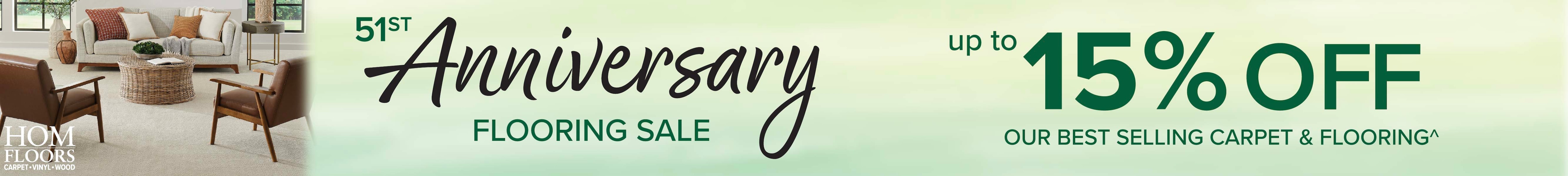 Banner promoting Anniversary Sale with 15% off discount offer and blurred background